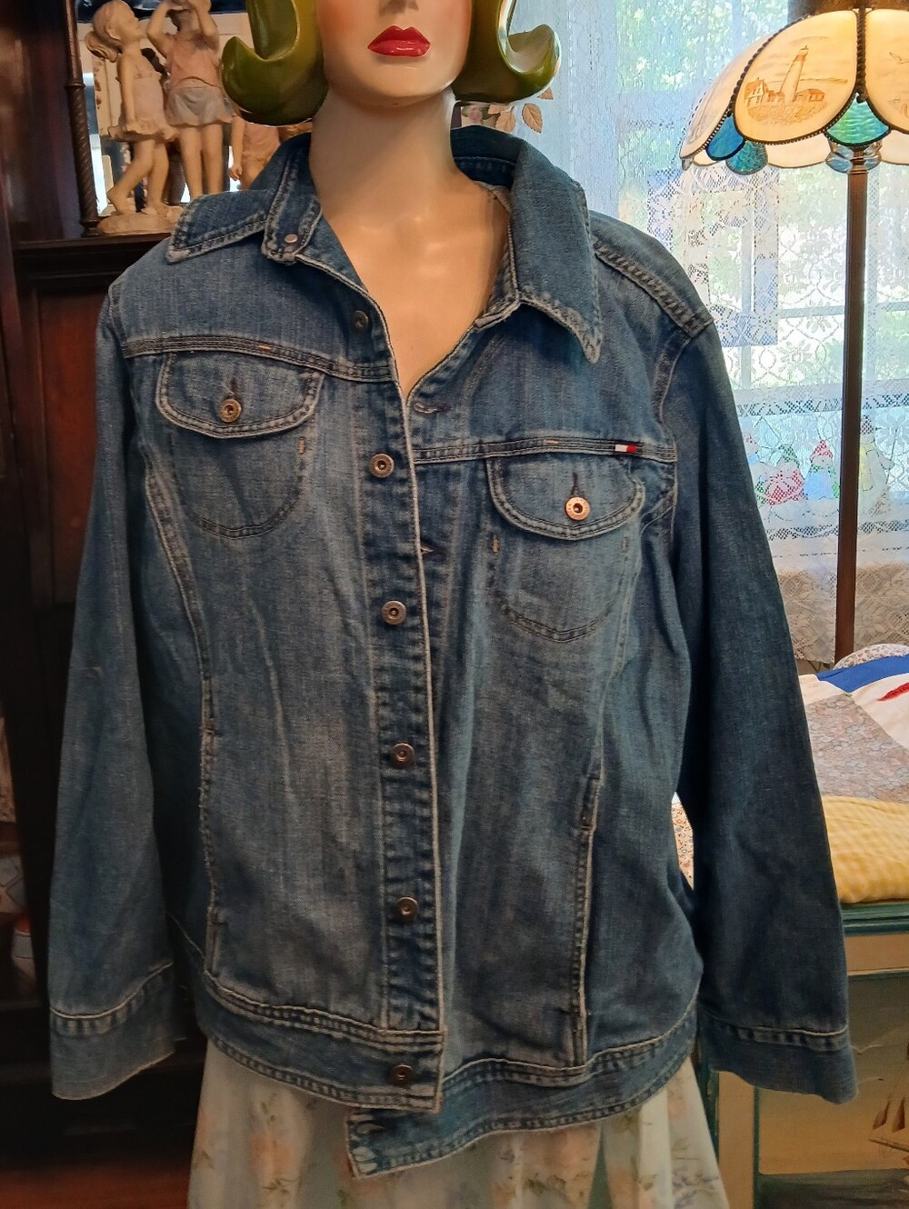 Vintage Ladies Tommy Hilfiger Blue Denim Jean Trucker Jacket Sz 3X